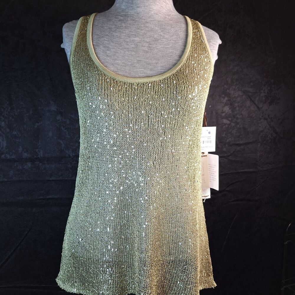 Willow And Clay Shimmering Gold Sheer Tank Top Sequin Maximalist Fairycore Med.